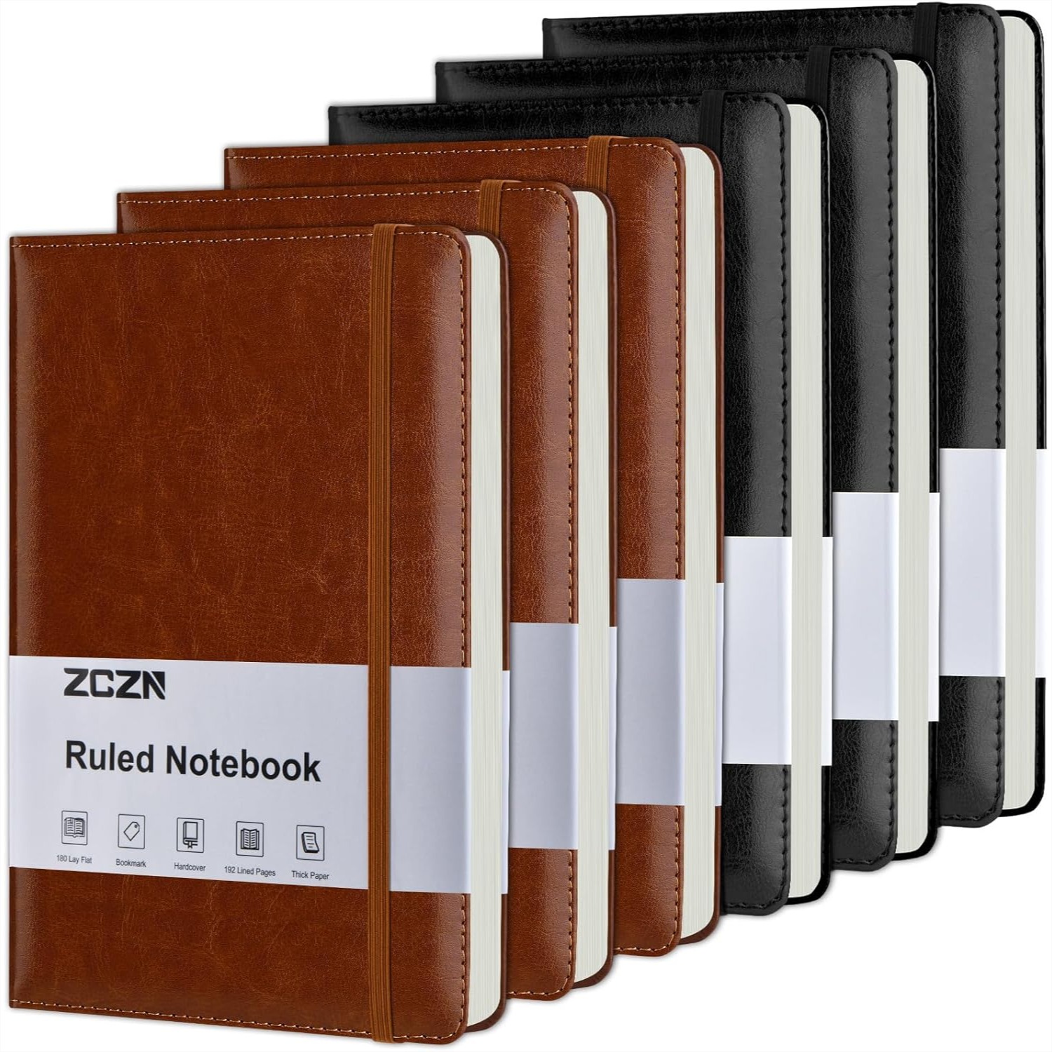 Leather Work Notebook - 6 Pack Lined Journal Notebooks A5