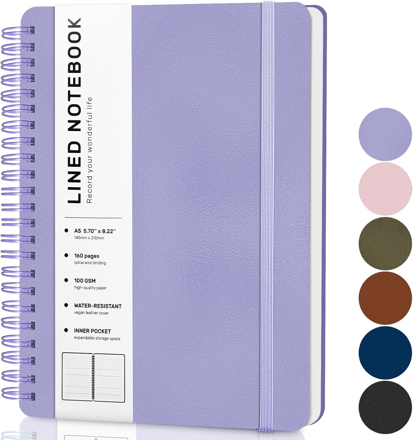 Leather Work Notebook - A5 Spiral Notebook, 160 Pages, College