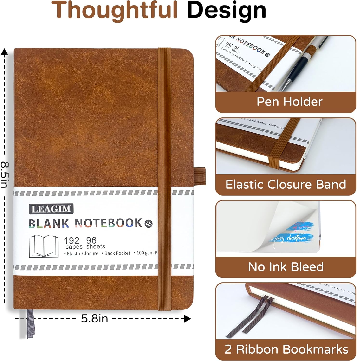 A5 Blank Journal Notebook 192  - Leather Work Notebook avaliação e preço