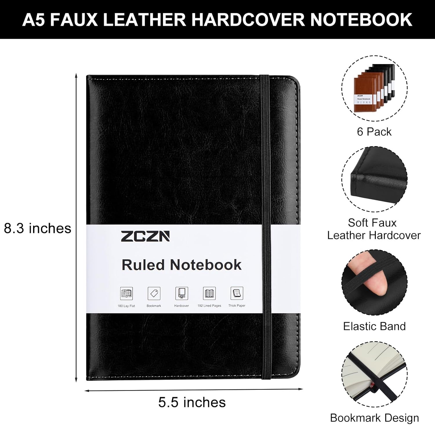 6 Pack Lined Journal Notebooks - Leather Work Notebook avaliação e preço