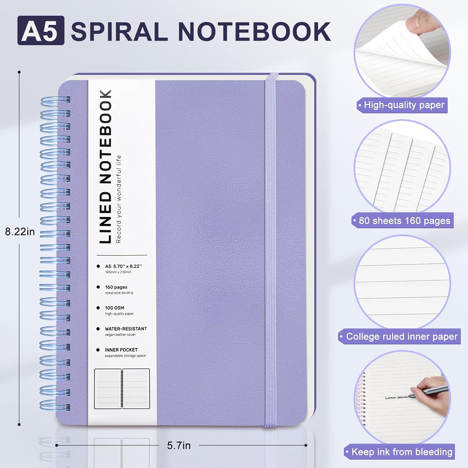 A5 Spiral Notebook, 160 Pages, - Leather Work Notebook avaliação e preço