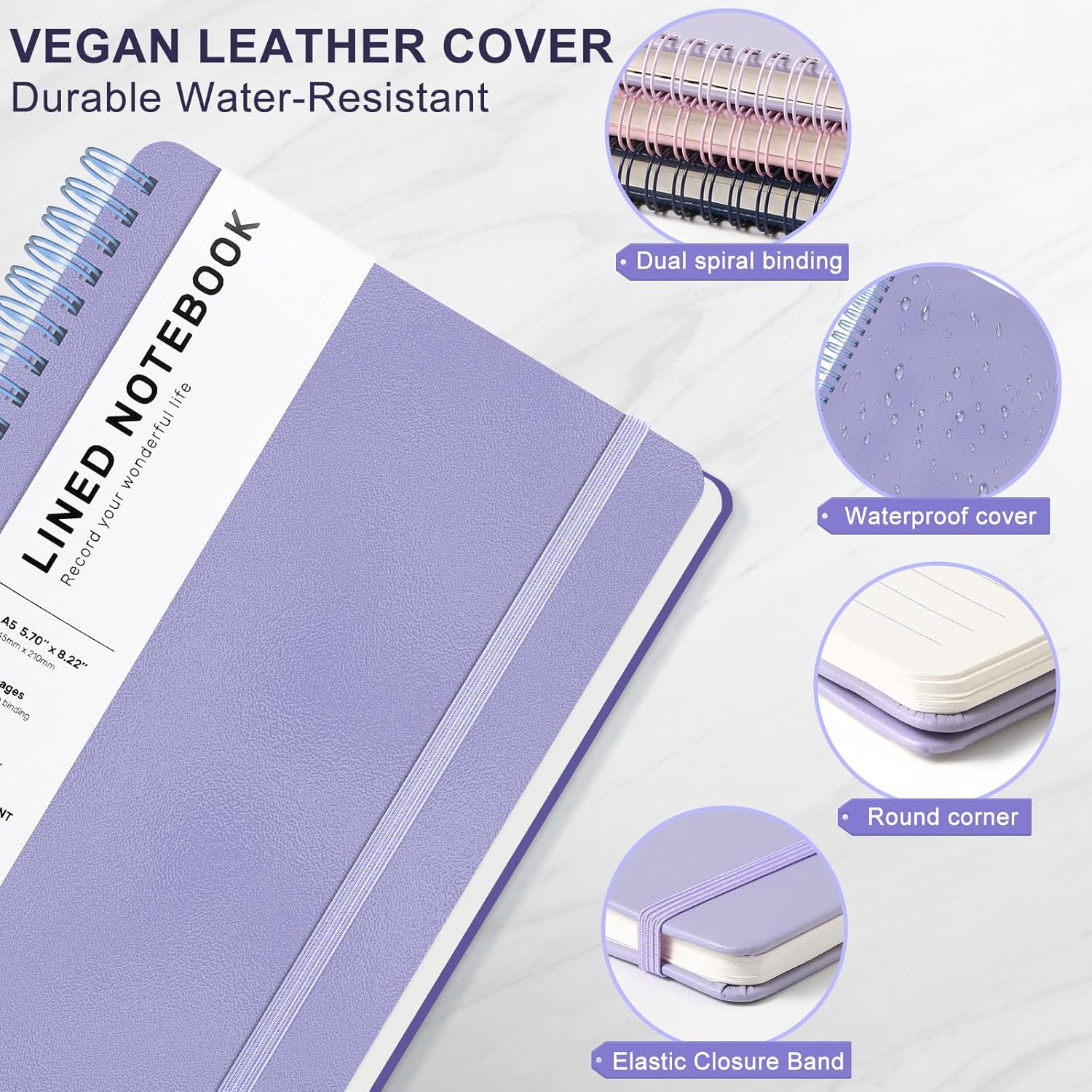 A5 Spiral Notebook, 160 Pages, - Leather Work Notebook avaliação e preço