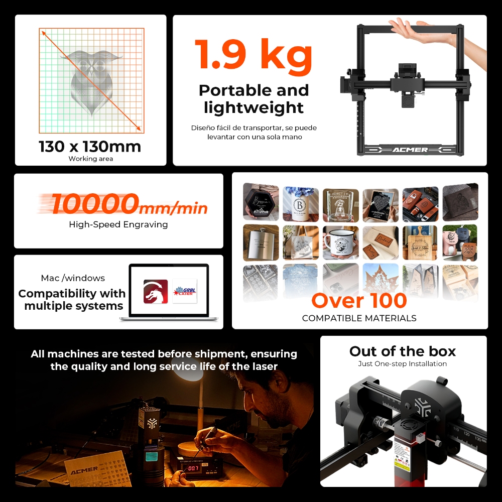 ACMER Mini 2.5/3.5W Laser Engr - Leatherwork Beginner Tools avaliação e preço