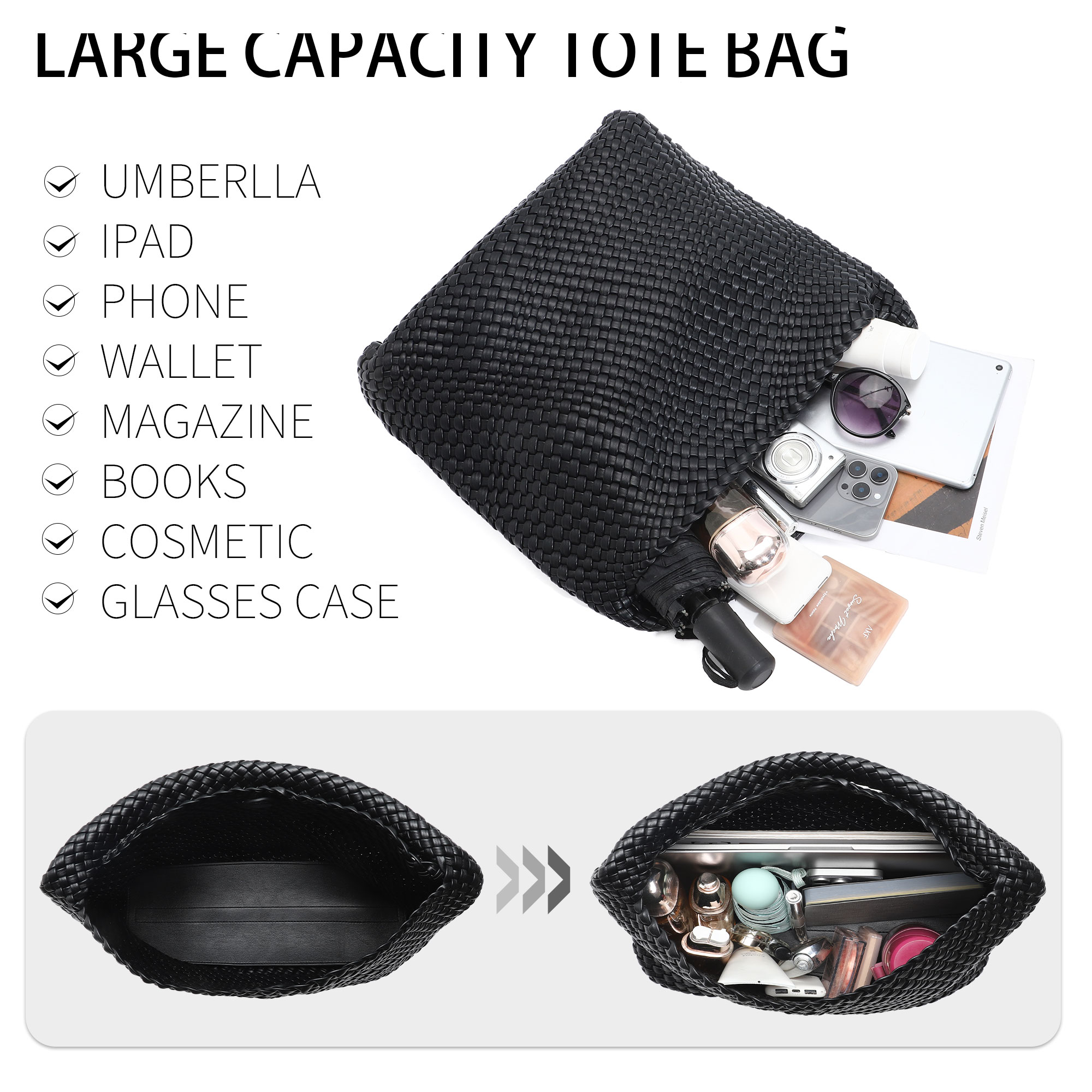 Large Woven Tote Bag for Women - Leatherwork Wallet avaliação e preço